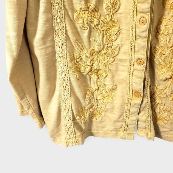 NWOT Coldwater Creek Yellow Mineral Wash Floral Embroidered Button Up Top Sz Lg - Picture 5 of 14